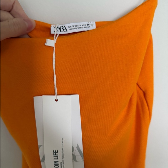 ZARA Orange Spaghetti Strap Bodycon Dress S - Picture 2 of 2